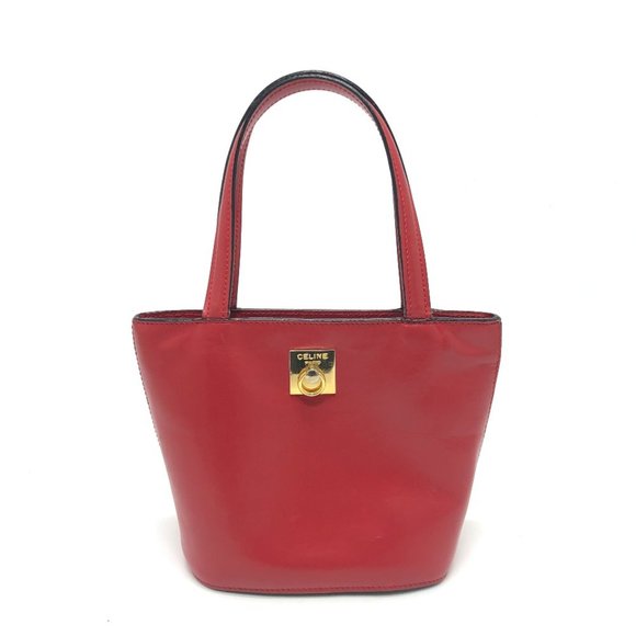 CELINE Mini Tote Handbag Leather Women's Red - Picture 1 of 10
